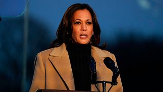 Vice President-elect Kamala Harris speaks during a COVID-19 memorial Tuesday, Jan. 19, 2021, in Washington. (AP Photo/Evan Vucci)