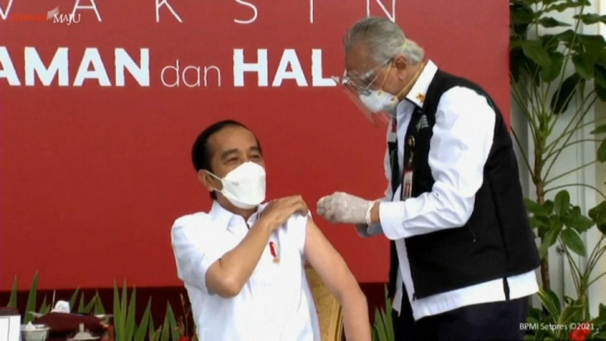 Indonesian President Joko Widodo being vaccinated