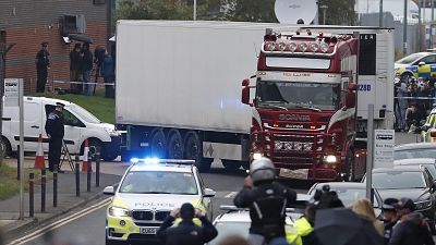 Le camion qui contenait les migrants vietnamiens retrouvés morts, à Thurrock, Royaume-Uni, le 23 octobre 2019