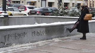 Лозунги в поддержку Навального на петербургской изморози 18 января 2021