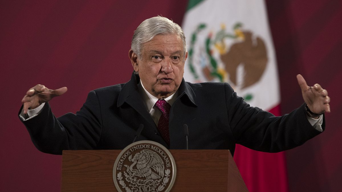 El presidente de México Andrés Manuel López Obrador durante una "mañanera" en el Palacio Nacional, Ciudad de México, 18/12/2020