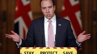 Britain's Health Secretary Matt Hancock speaks during a media briefing on coronavirus in Downing Street, London, Monday, Jan. 25, 2021. 