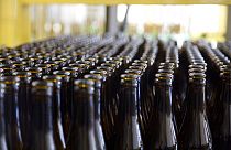 Leere Bierflaschen an einer Abfüllstation im belgischen Brügge