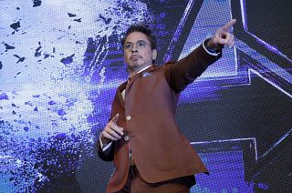 Robert Downey Jr. poses during a Press Conference to promote his "Avengers Endgame" in Seoul, South Korea, 2019. 