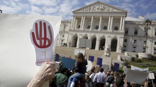 Pro-life demonstrators gathered outside the Portuguese parliament last year as MPs debated the law.