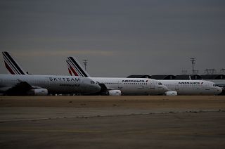 Air France and Skyteam planes are parked at Roissy Airport outside Paris.