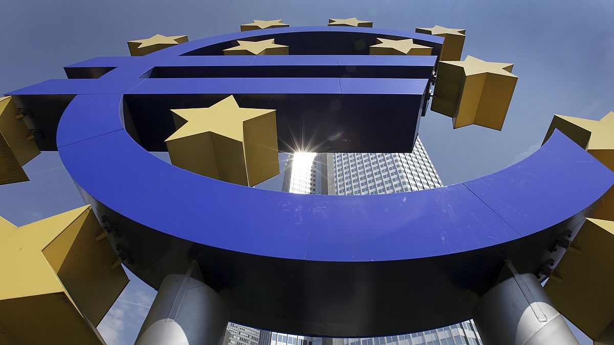 e facade of the European Central Bank ECB Tower,