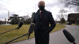 President Joe Biden speaks with reporters before boarding Marine One, Friday, Jan. 29, 2021.