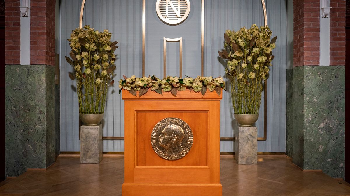 A Nobel Intézet előadói pulpitusa 2020. december 10-én