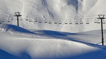 Chairlifts are stopped in Val d'Isere, in the French Alps