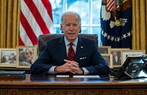 President Joe Biden delivers remarks on health care, in the Oval Office of the White House, Thursday, Jan. 28, 2021, in Washington.