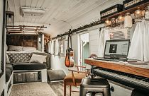 Inside Caleb Brackney's school bus converted into a tiny house