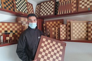 David Ferrer, proud owner of the company manufacturing The Queen's Gambit chess boards