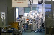 Medical personnel work inside a COVID-19 Intensive Care Unit at the Military Hospital in Lisbon, Jan. 27th 2021.