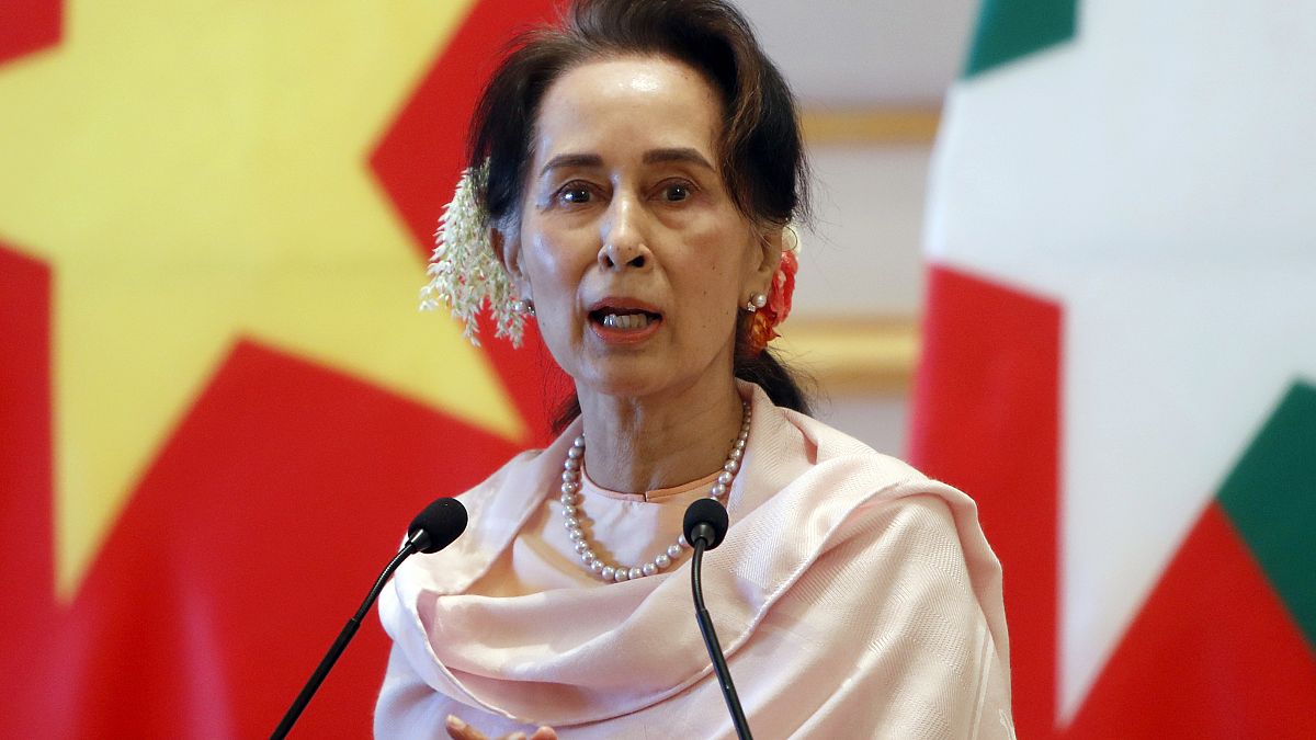 Myanmar's leader Aung San Suu Kyi speaks during a joint press conference with Vietnam's Prime Minister Nguyen Xuan Phuc in Naypyitaw, Myanmar, Dec. 17, 2019