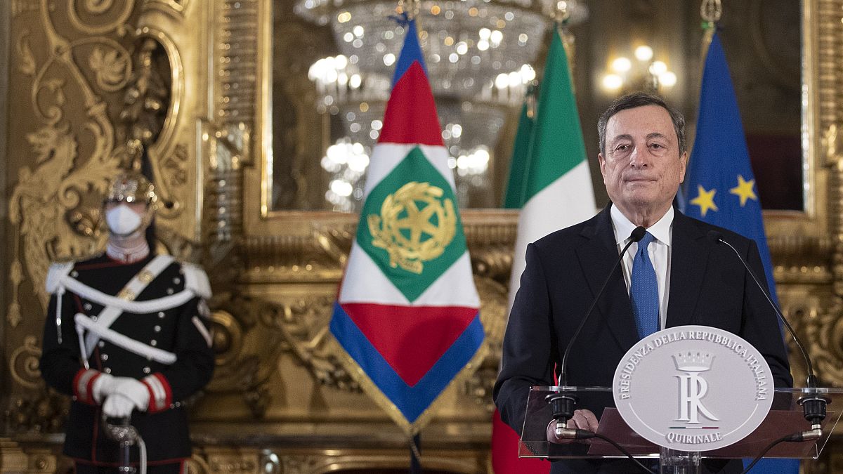 Mario Draghi, lors d'une conférence de presse à la présidence de la République, le 3 février 2021 à Rome