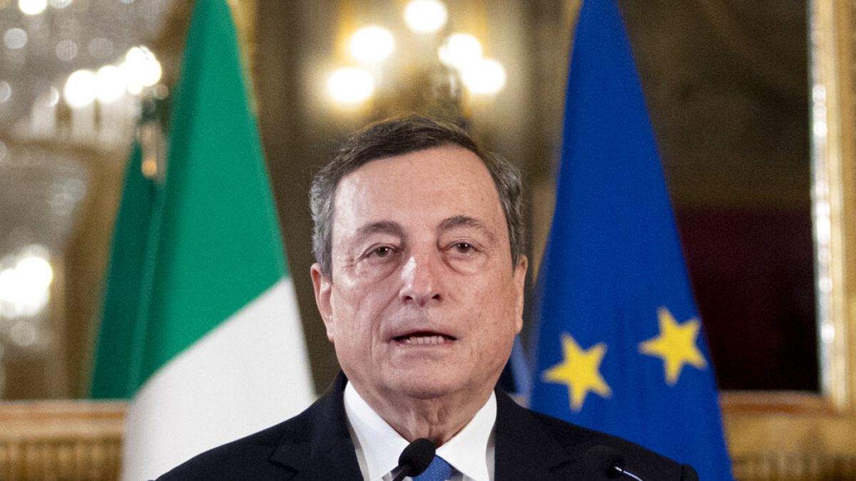 Former European Central Bank president Mario Draghi speaks to the media after accepting a mandate to form Italy's new government