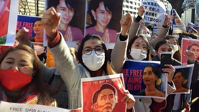 Rally against Myanmar coup outside Japan ministry