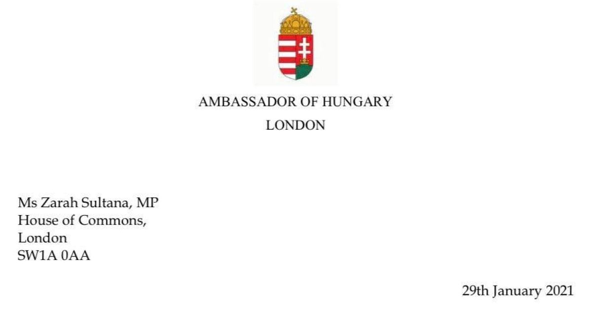 A londoni magyar nagykövet levele