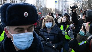 Alexei Navalny's lawyer Olga Mikhailova arrives to the Babushkinsky district court where he is charged with defaming a World War II veteran, in Moscow on February 5, 2021.