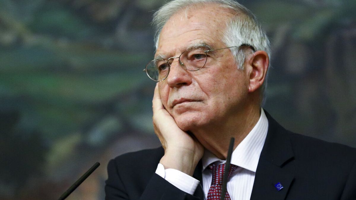 High Representative of the EU for Foreign Affairs and Security Policy, Josep Borrell, listens during a joint news conference with Russian Foreign Minister Sergey Lavrov.
