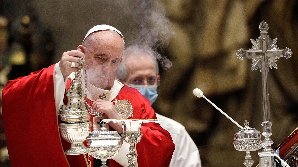 Pope Francis celebrates a mass for the cardinals and bishops who have died over the course of the year at St. Peter's Basilica in the Vatican on November 5, 2020. 