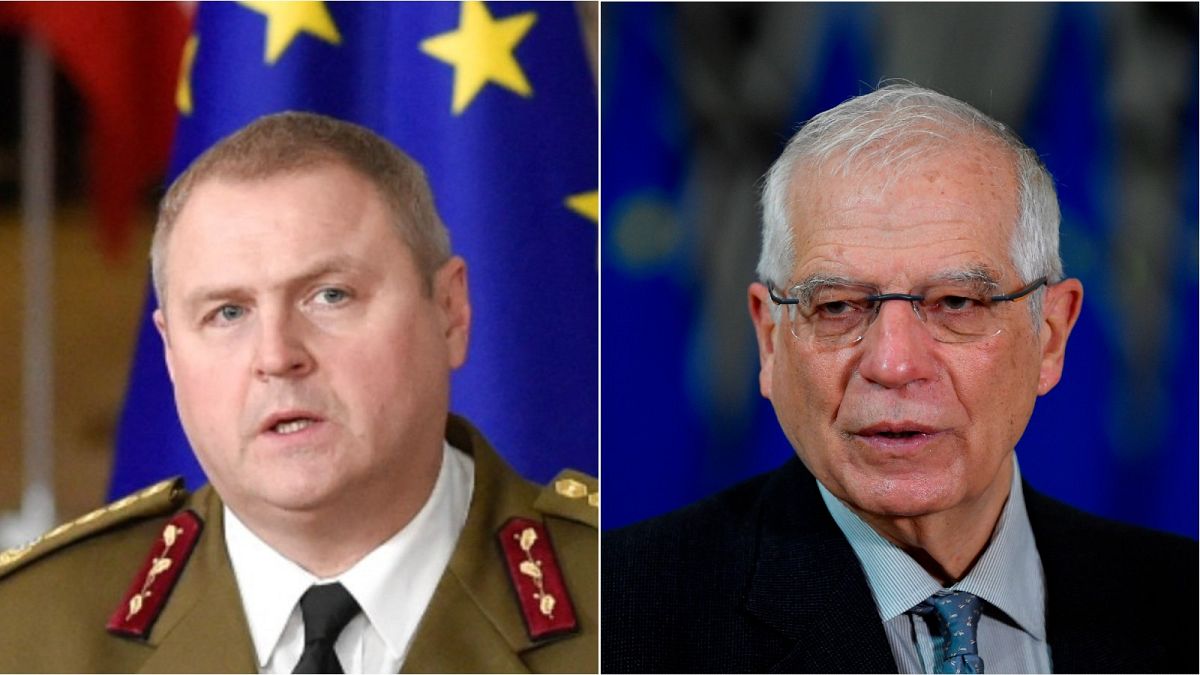 Estonian MEP Riho Terras, left, and the EU's foreign affairs chief, Josep Borrell, right. 
