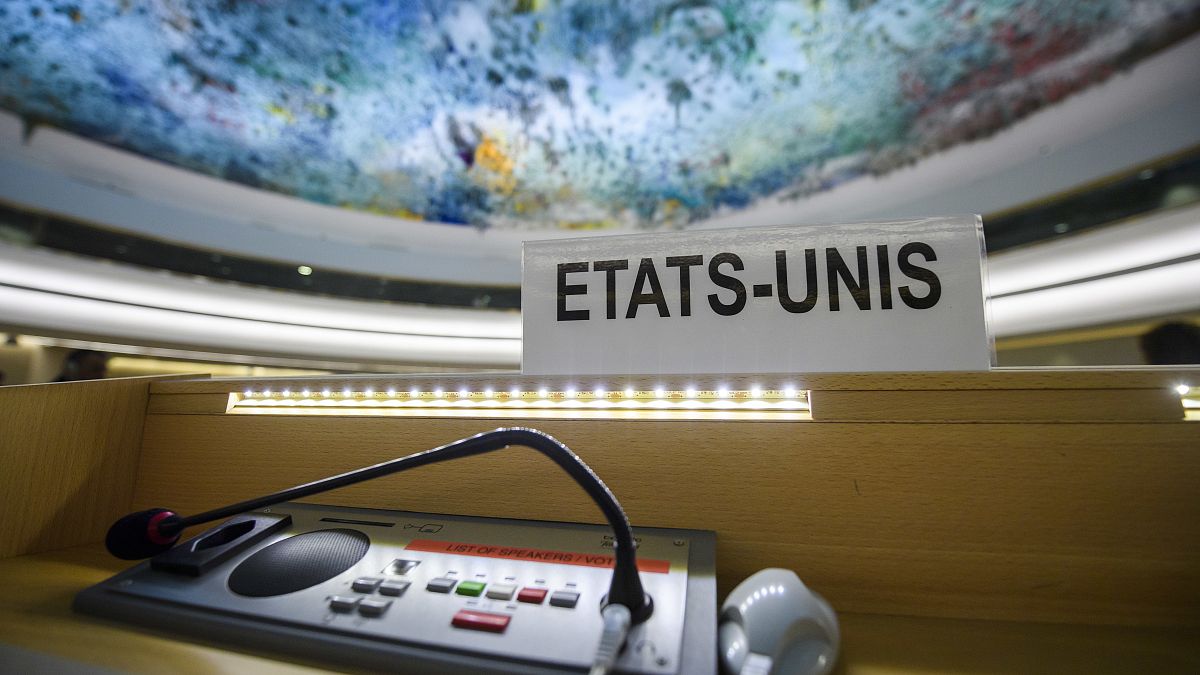 مقعد الولايات المتحدة الأمريكية، بعد انسحابها في مقر الأمم المتحدة في جنيف.