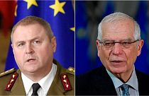 جوزپ بورل، مسئول سیاست خارجی اتحادیه اروپا(راست) و ریهو تراس، نماینده استونی در پارلمان اروپا در استونی( چپ)
