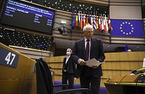 European High Representative, Josep Borrell, attends a debate folllowing his visit to Russia 