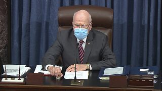 Sen. Patrick Leahy, the president pro tempore of the Senate, who is presiding over the second impeachment trial of former President Donald Trump, in Washington. 