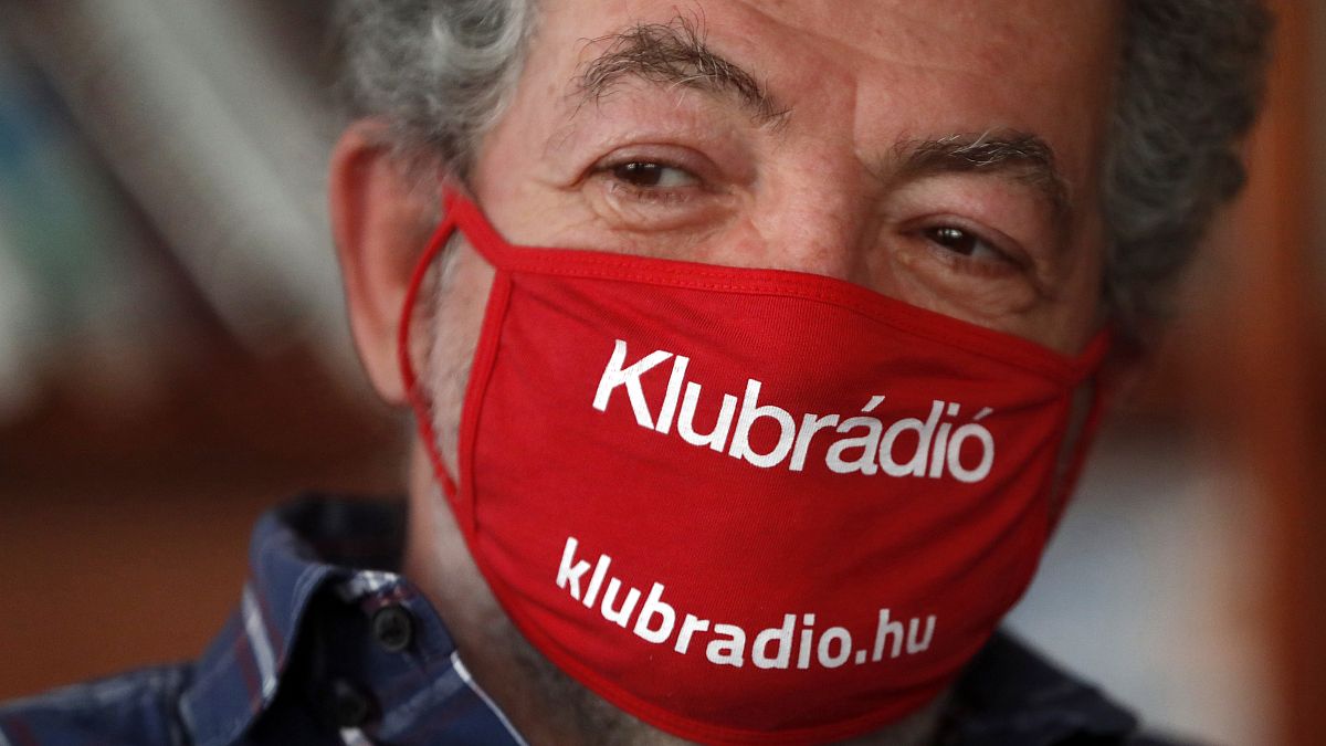 Andras Arato, Klubradio's director and CEO is seen in his office in Budapest, Tuesday, Feb. 9, 2021.