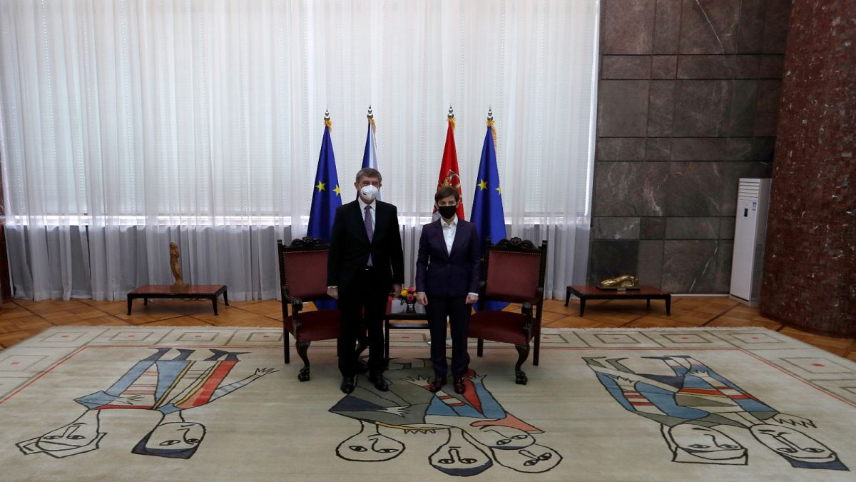  رئيسة وزراء صربيا آنا برنابتيش ورئيس وزراء  جمهورية التشيك أندريه بابيس / بلغراد/10 فبراير- 2021