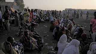 Displaced people gather in the Tigray region of Ethiopia following violent clashes.