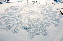 A giant snow drawing created by 11 snowshoe-clad volunteers in Espoo, outside Helsinki, Finland.