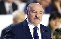 Belarusian President Alexander Lukashenko delivers his speech to delegates of the All-Belarus People's Assembly in Minsk, Belarus, Thursday, Feb. 11, 2021.
