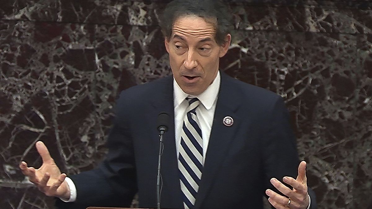 Jamie Raskin, chef des procureurs démocrates, s'exprimant lors du procès de mise en accusation de Donald Trump au Sénat, le jeudi 11 février 2021.