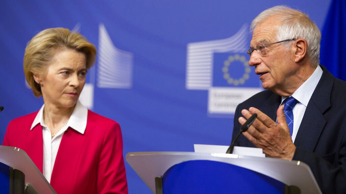 European Commission President Ursula von der Leyen, left, and European Union foreign policy chief Josep Borrell
