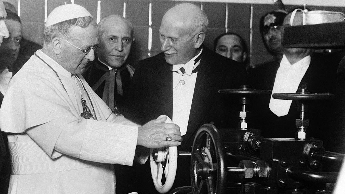 Pope Pius XI at the inauguration of the new wireless installation at the Vatican City, Rome, Italy on Feb. 9, 1931.