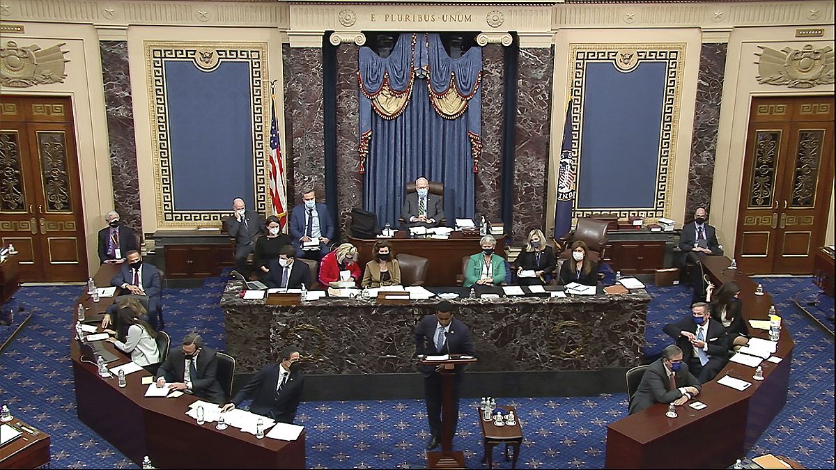 Closing arguments in the second impeachment trial of former President Donald Trump in the Senate at the U.S. Capitol in Washington, Saturday, Feb. 13, 2021.