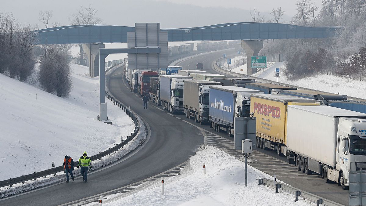 Lines of traffic formed on two highways leading from the Czech Republic to Germany due to border controls