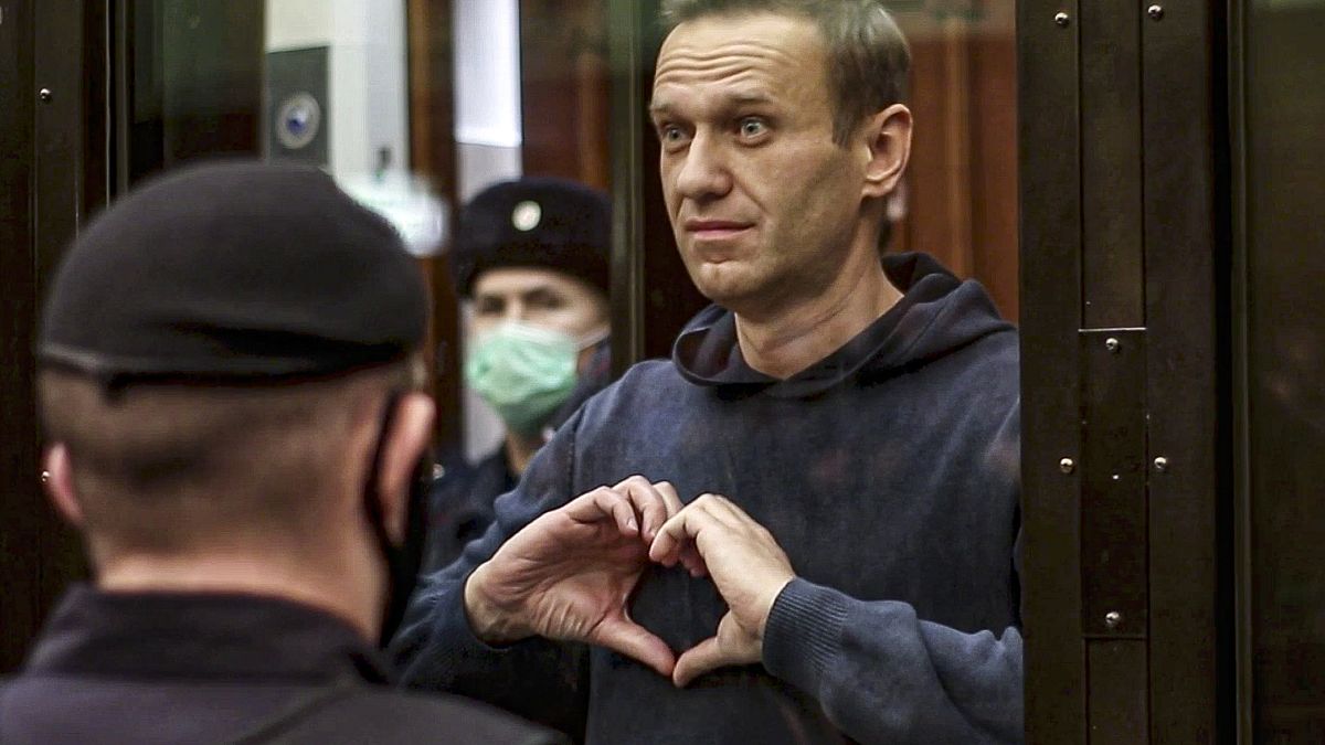 Russian opposition leader Alexei Navalny in the Moscow City Court in Moscow, Russia on Feb. 3, 2021.