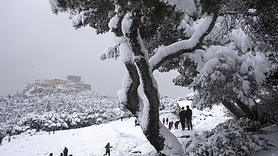 L'Acropole d'Athènes sous la neige