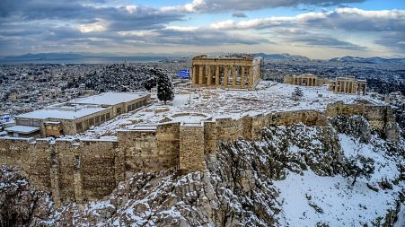 The Athens Acropolis has been covered in snow