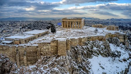 The Athens Acropolis has been covered in snow