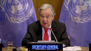 Antonio Guterres speaks during a U.N. Security Council high-level meeting on COVID-19 recovery focusing on vaccinations, UN headquarters in New York, Feb. 17, 2021.