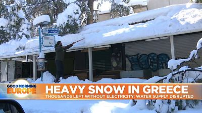 Roof covered in heavy snow in Greece