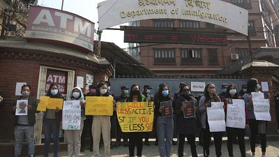 Hundreds of women in Nepal are protesting against a new travel ban. Hundreds of women in Nepal are protesting against a new travel ban.