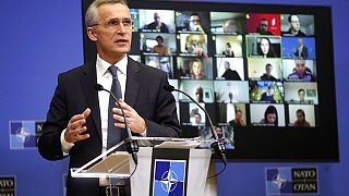 NATO Secretary General Jens Stoltenberg speaks during a media conference in Brussels