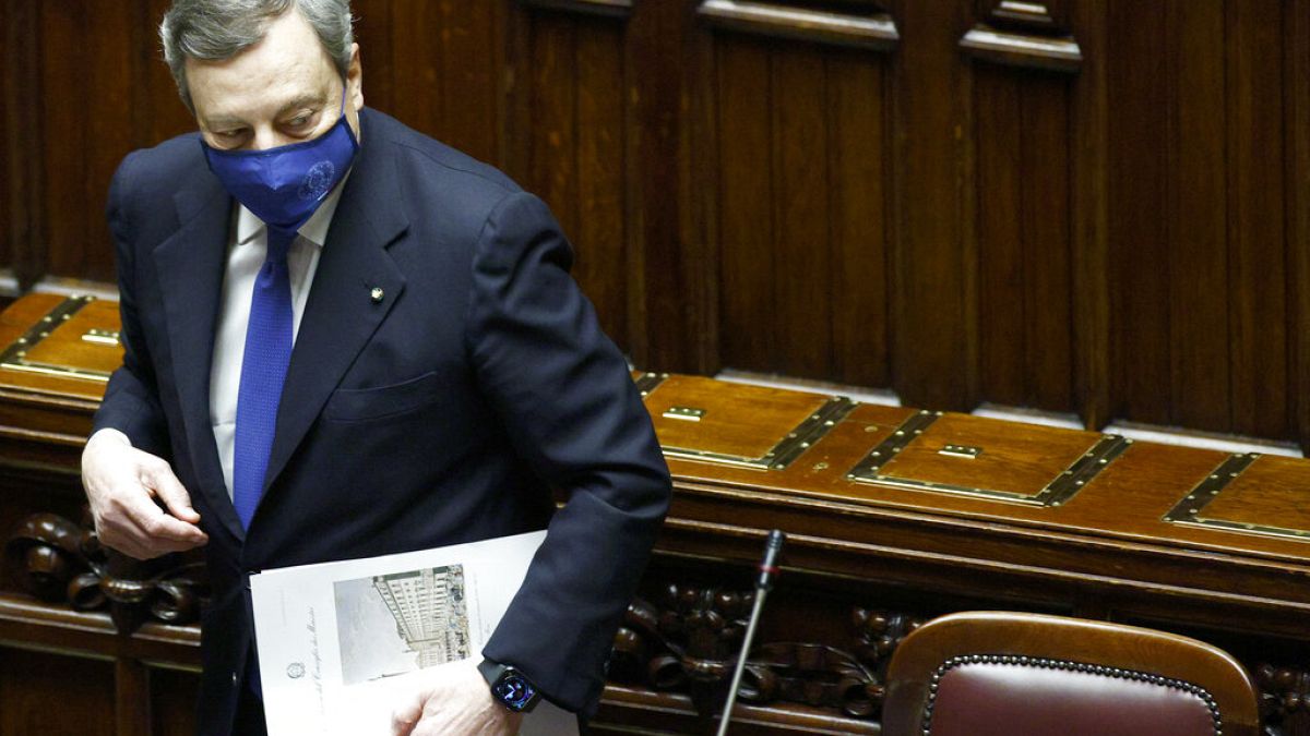 Mario Draghi, dans la chambre basse du Parlement, à Rome, le 18 février 2021